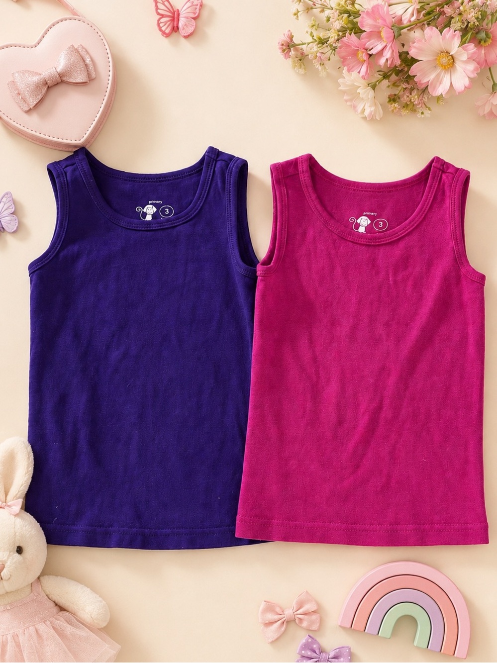 Primary Girls Tank Tops in Purple and Hot Pink - 2 Pack